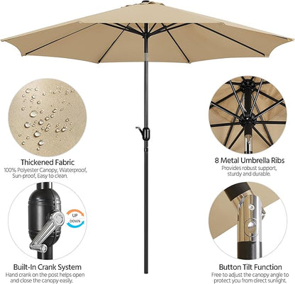 Yaheetech 10FT Patio Umbrella Outdoor Patio Yard Market Table Umbrella with Push Button Tilt & Crank for Garden/Beach/Lawn/Deck/Backyard/Pool, 8 Ribs, Tan