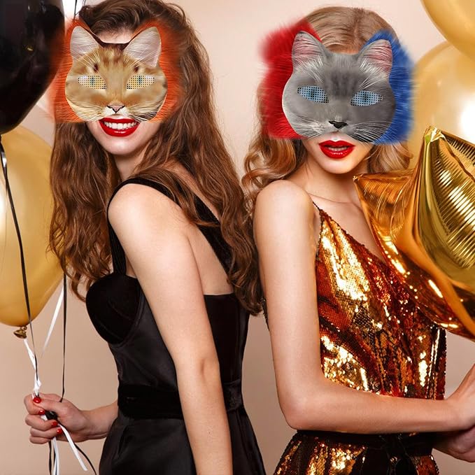 Cat Mask with Eye Mesh Fur Beard and Felt Fabric Sheet,98 PCS DIY Animal Mask Kit Cat Masks to Paint Blank Animal Dress Up Masks,DIY Face Mask Costume for Masquerade,Halloween Party,Cosplay