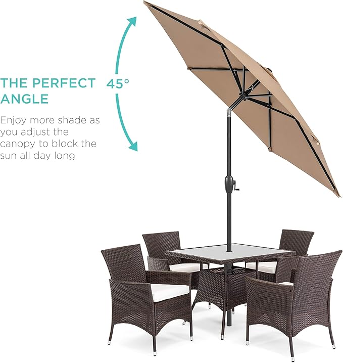 Best Choice Products 7.5ft Heavy-Duty Round Outdoor Market Table Patio Umbrella w/Steel Pole, Push Button Tilt, Easy Crank Lift - Tan
