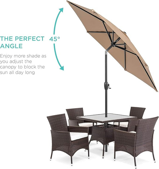 Best Choice Products 7.5ft Heavy-Duty Round Outdoor Market Table Patio Umbrella w/Steel Pole, Push Button Tilt, Easy Crank Lift - Tan