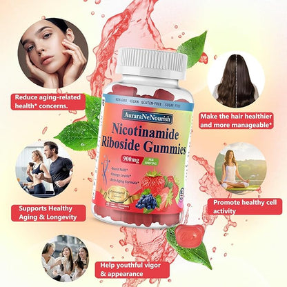 2 Pack NAD Resveratrol Supplement, Sugar Free Nicotinamide Riboside 900mg Gummies with Quercetin, Collagen, Vitamin Support Anti Aging, Cell Regeneration, Energy Boost, Skin Improvement for Women Men