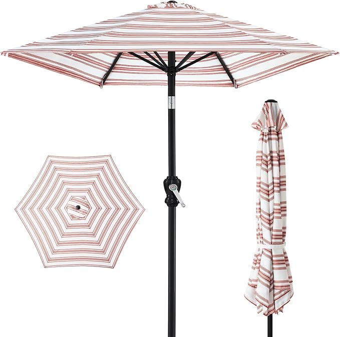 Best Choice Products 10ft Outdoor Steel Polyester Market Patio Umbrella w/Crank, Easy Push Button, Tilt, Table Compatible - Striped Rust