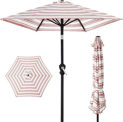 Best Choice Products 10ft Outdoor Steel Polyester Market Patio Umbrella w/Crank, Easy Push Button, Tilt, Table Compatible - Striped Rust