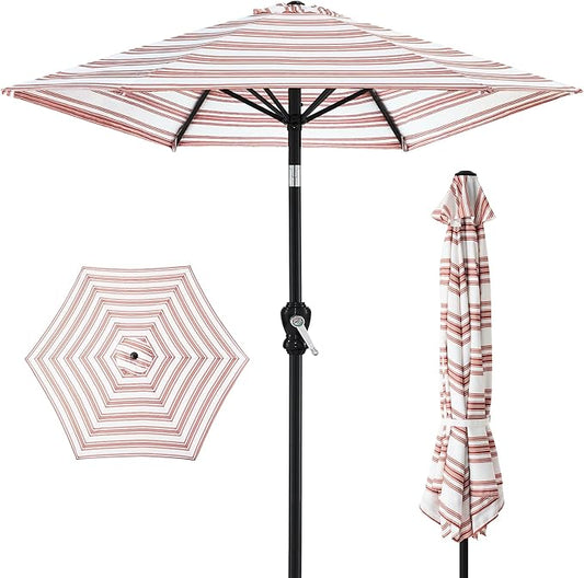 Best Choice Products 10ft Outdoor Steel Polyester Market Patio Umbrella w/Crank, Easy Push Button, Tilt, Table Compatible - Striped Rust
