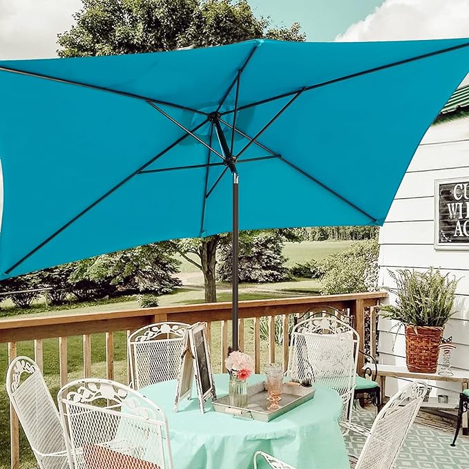 Blissun Rectangular Patio Umbrella, Table Market Umbrella with Tilt and Crank, Outdoor Umbrella for Garden, Deck, Backyard, Pool and Beach