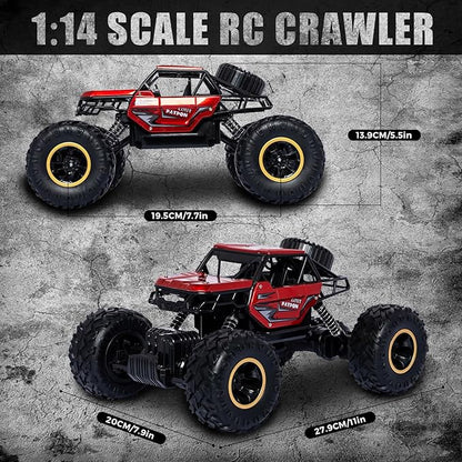 Red RC Trucks Remote Control Car 1:14 Off Road Monster Truck,Metal Shell Crawler,2.4Ghz 20km/h High Speed All Terrain Hobby Truck