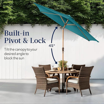 Best Choice Products 10ft Market Umbrella, Outdoor Sun Shade for Backyard, Deck, Poolside, Table w/Woodgrain Pattern, Easy Tilt & Crank - Cerulean