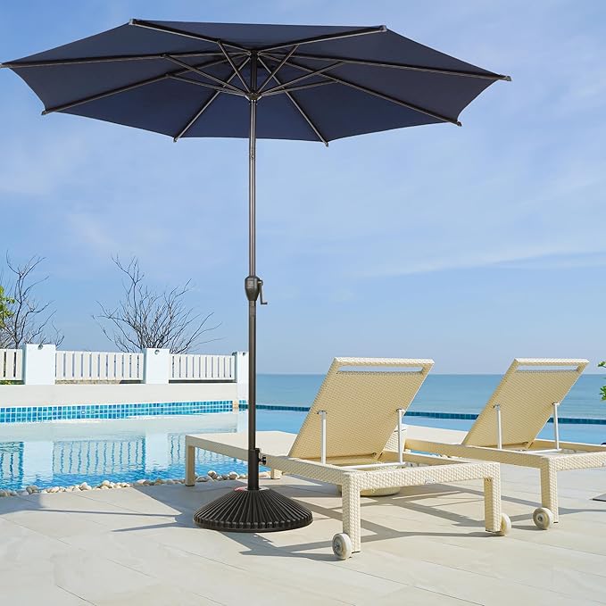 Abba Patio 11FT Lyon Outdoor Patio Umbrella Outdoor Table Umbrella with Push Button Tilt and Crank Market Umbrella 8 Sturdy Ribs UV Protection Waterproof for Garden Deck Backyard Pool Dark Blue