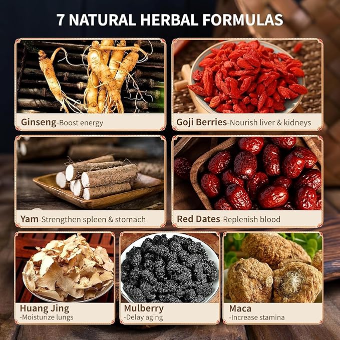 Ginseng Five Treasures Kidney Tea - Traditional Chinese Herbal, Natural Organic Cleanse Detox for Women & Men, 7 Precious Ingredients Formula (2 Pack/50 Bags)