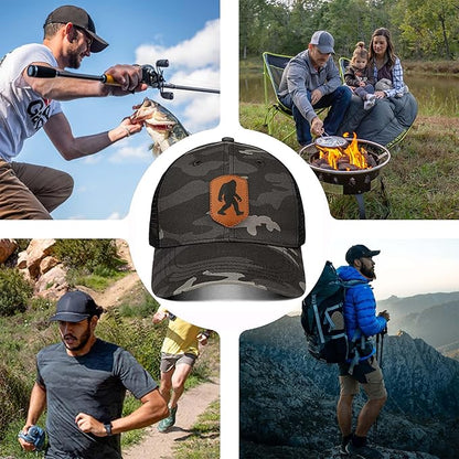 Mesh Bigfoot Hat Leather Cap for Men- Great Snapback Closure Sasquatch Hat for Hunting & Hiking