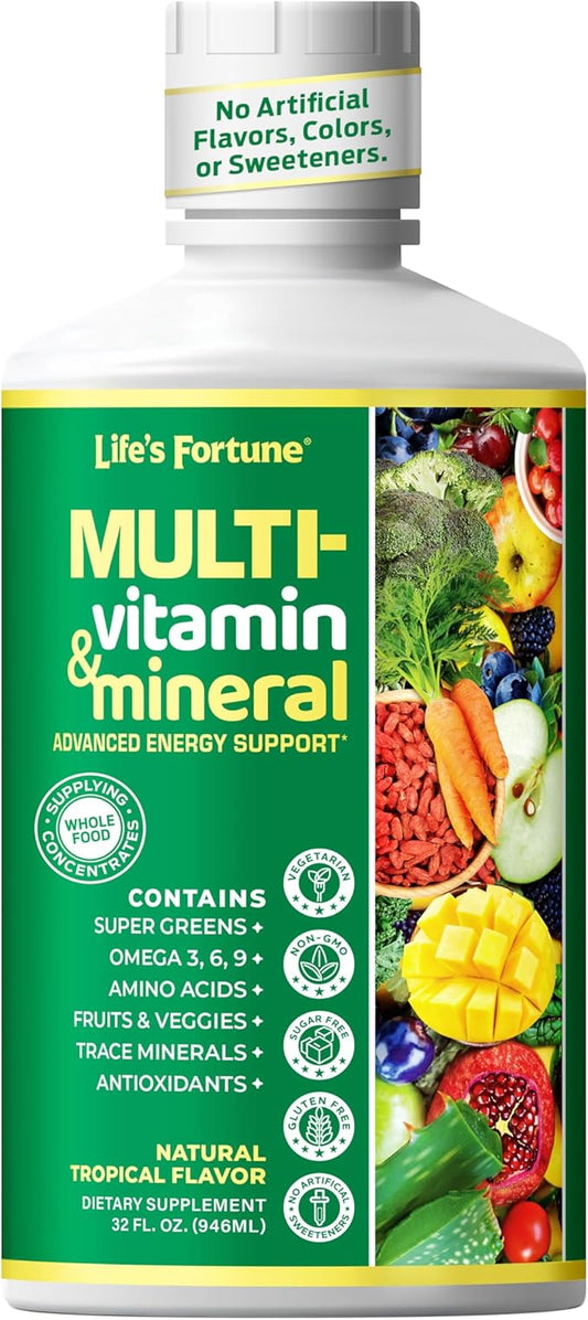 Life's Fortune Liquid Multivitamin, Tropical Flavor, Sugar Free, 32 oz – High Absorption Daily Vitamins for Adults Men & Women, Teens – Trace Minerals, Amino Acids, with Biotin, L-Arginine, Potassium