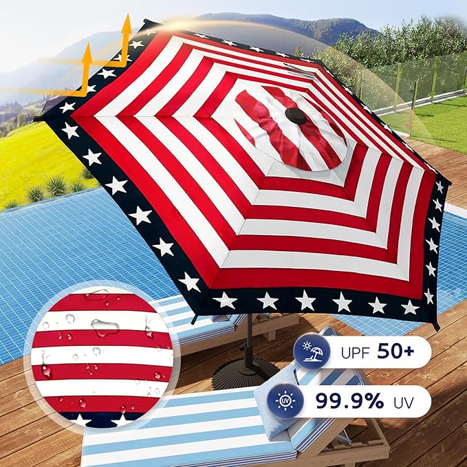 Abba Patio 9FT Lyon Outdoor Patio Umbrella Outdoor Table Umbrella with Push Button Tilt and Crank Market Umbrella 6 Sturdy Ribs UV Protection Waterproof for Garden Deck Backyard Pool, Star-Spangled