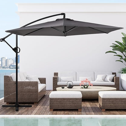 Shintenchi Patio Umbrella,Hanging Offset Umbrella, Outdoor Cantilever Hanging Umbrella with Easy Tilt,Crank, Cross Base, Poolside Sun Shade Canopy, Dark Gray