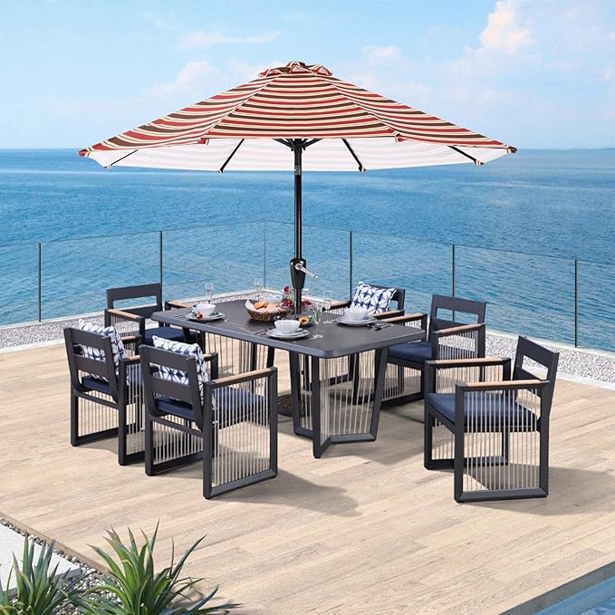 ABCCANOPY 9FT Patio Umbrella - Outdoor Waterproof Table Umbrella with Push Button Tilt and Crank, 8 Ribs UV Protection Pool Umbrella for Garden, Lawn, Deck & Backyard (Red Stripe)