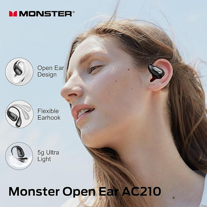 Monster Open Ear AC210 Headphones, Bluetooth 5.4 Earphones Stereo Sound, Wireless Headphones 30 Hours Playback, Type-C Charging, HD Clear Calls, Touch Control, IPX5 Waterproof Open Ear Earbuds,Black