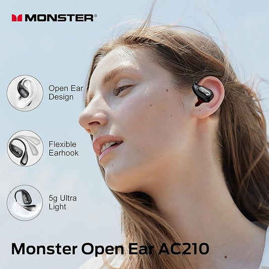 Monster Open Ear AC210 Headphones, Bluetooth 5.4 Earphones Stereo Sound, Wireless Headphones 30 Hours Playback, Type-C Charging, HD Clear Calls, Touch Control, IPX5 Waterproof Open Ear Earbuds,Black