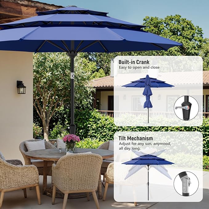 Patio Umbrellas, Pool Umbrella, Outdoor Umbrella with Push Button Tilt/Crank, Deck Umbrellas, Market Umbrela Table for Backyard, Deck, Garden, Pool