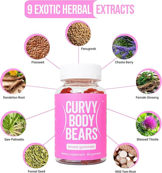 Chest Gummies for Women | Workout Support Gummies | Women’s Fitness Supplement | with Essential Herbs, Vitamins, Multivitamins, Fenugreek, and Ginseng | Berry Flavored | (60 Gummies)