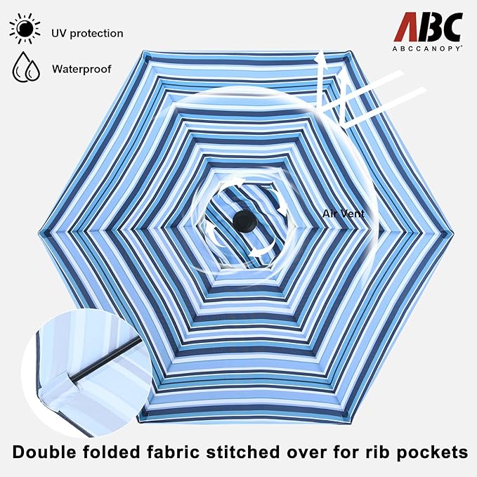 ABCCANOPY 7.5FT Outdoor Patio Umbrella, UV Protection Table Umbrella w/Crank for Easy Set Up, Suitable for Garden, Lawn, Deck & Backyard (Purple Blue Stripes)