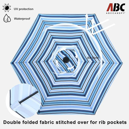 ABCCANOPY 7.5FT Outdoor Patio Umbrella, UV Protection Table Umbrella w/Crank for Easy Set Up, Suitable for Garden, Lawn, Deck & Backyard (Purple Blue Stripes)