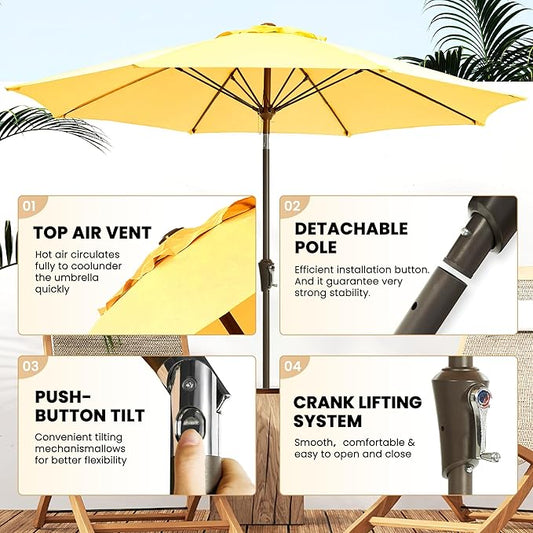 Ayge 9FT Large Outdoor Patio Umbrella Market Table Umbrella-UV Resistant, Easy Push Button Tilt and Crank, 8 Sturdy Fiberglass Ribs Heavy-Duty Pool Umbrella for Deck, Backyard,Garden