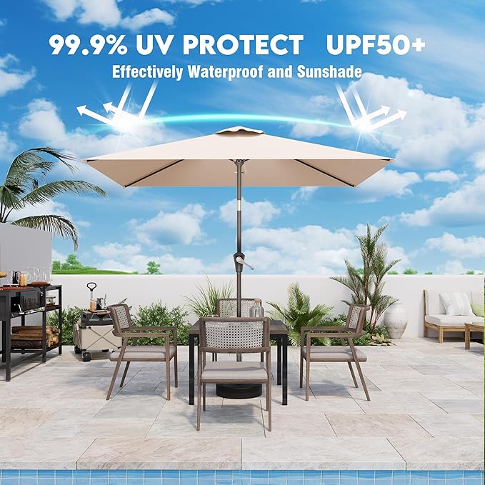 6.5' x 10' Rectangular Patio Umbrellas for Outdoor, Outdoor Table Umbrella, Large Outdoor Patio Umbrellas with 6 Sturdy Ribs for Market, Garden, Pool (Beige)