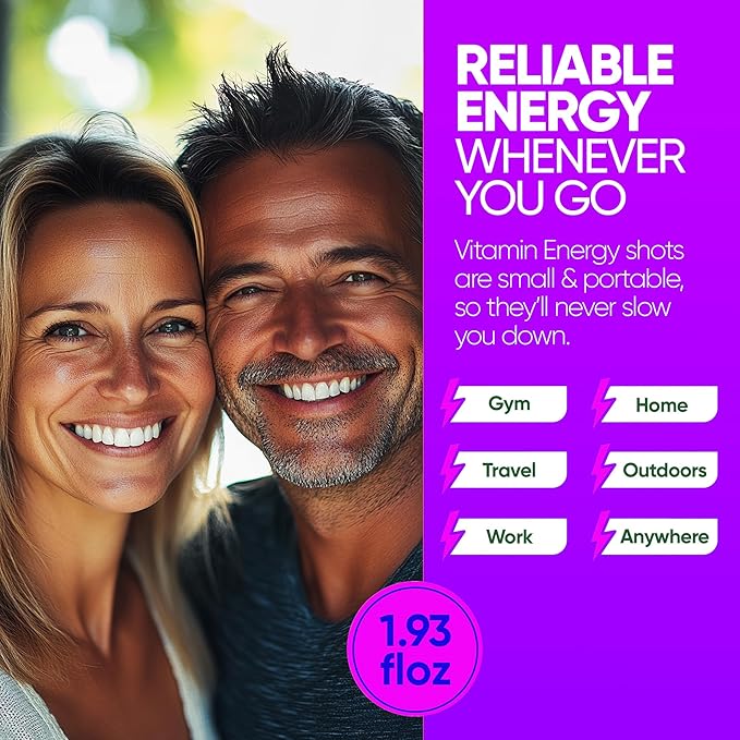 Vitamin Energy Focus+ Extra Strength Daily Energy Shot – Berry – 260mg Natural Caffeine, 100% DV B-Vitamins – Focus & Productivity Support – Zero Sugar, Vegan, Kosher – 1.93 fl oz, 48-Pack
