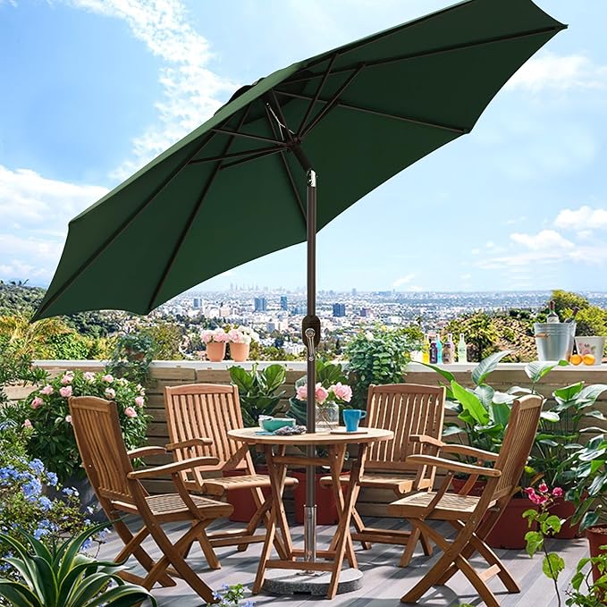 Blissun 9' Outdoor Patio Umbrella, Outdoor Table Umbrella, Yard Umbrella, Market Umbrella with 8 Sturdy Ribs, Push Button Tilt and Crank