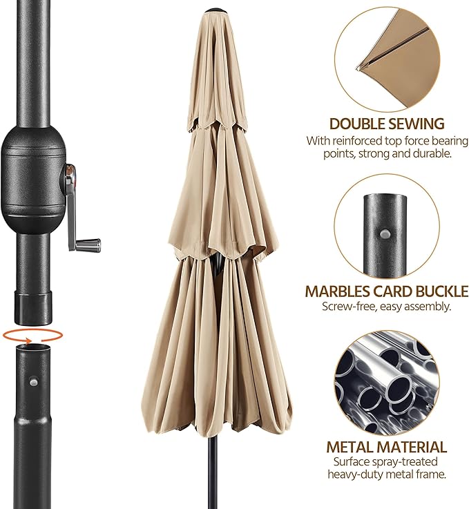 Yaheetech 3-Tier Patio Umbrella 10ft Vented Outdoor Canopy Sun Shade Large Market Table Umbrella Double-layer Cloth & Push-button Tilting for Yard/Garden/Park Tan