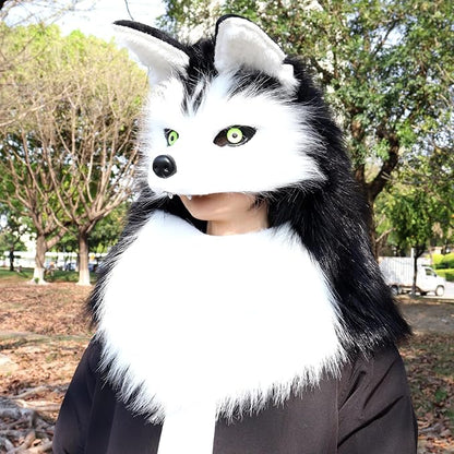 Furry Head Mask Animal Wolf Dog Plush Faux Fur Masks for Halloween Masquerade Cosplay Costume Props