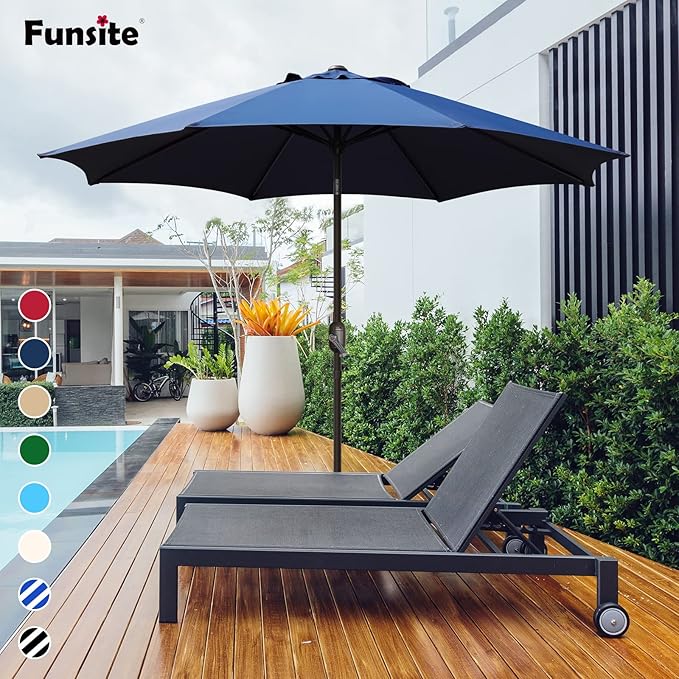 7.5Ft/9Ft Patio Umbrella, UV Protect Pool Umbrella with Heavy Duty Pole,Outdoor Umbrella with Push Botton Tilt & Crank