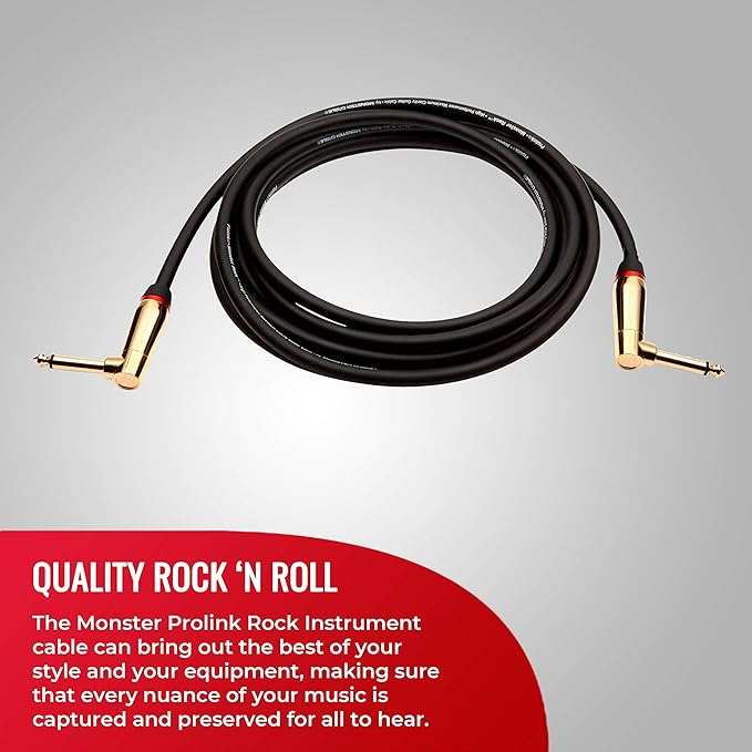 Monster Prolink Rock Instrument Cable. 8 in Right Angle to Right Angle Guitar Cable. for Electric Guitar Cable. 95% Copper Braided Shielded Guitar Cable