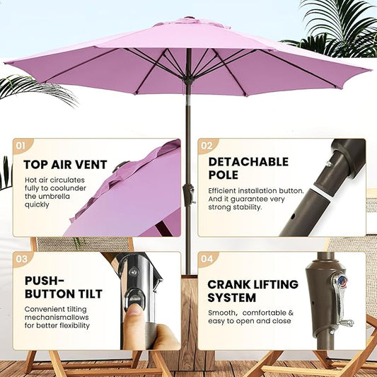 Ayge 9FT Large Outdoor Patio Umbrella Market Table Umbrella-UV Resistant, Easy Push Button Tilt and Crank, 8 Sturdy Fiberglass Ribs Heavy-Duty Pool Umbrella for Deck, Backyard,Garden
