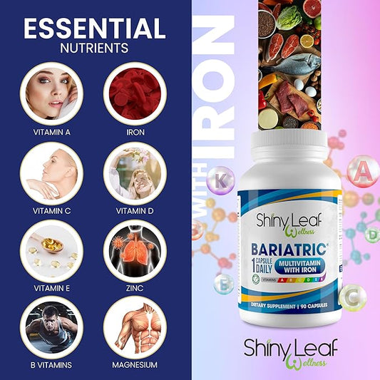Bariatric Multivitamin with Iron Capsules and Calcium Citrate Chewable Strawberry Flavor - for Post Bariatric Surgery Including Gastric Bypass and Sleeve (1 Month)