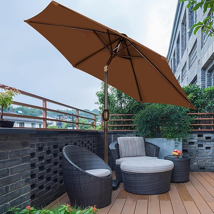Blissun 7.5 ft Patio Umbrella, Yard Umbrella, Outdoor Market Umbrella with Push Button Tilt Crank, Brown