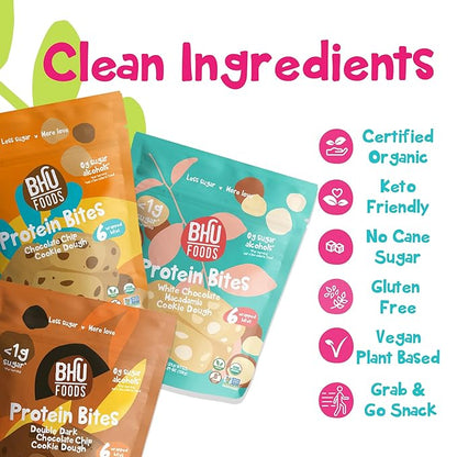 Bhu Foods Keto Bites, Best Sellers Variety Pack, Chocolate Chip, Dark Chocolate, Macadamia Cookie Dough, Organic Snacks for Adults, Individually Wrapped (3 Pack)