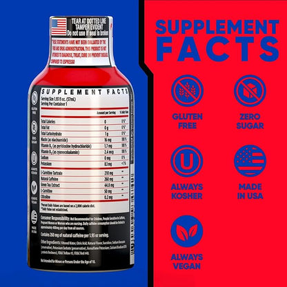 Vitamin Energy Immune+ Extra Strength Daily Energy Shot – Fruit Punch – 260mg Natural Caffeine, B-Vitamins, Green Tea, Citicoline – Immune & Focus Support – Zero Sugar, Vegan – 1.93 fl oz, 12-Pack