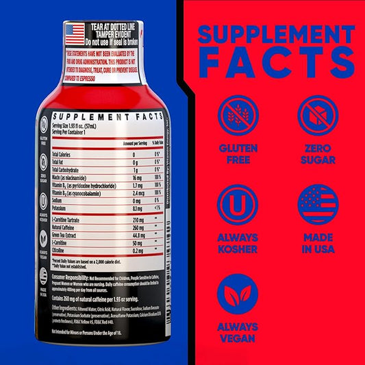 Vitamin Energy Immune+ Extra Strength Daily Energy Shot – Fruit Punch – 260mg Natural Caffeine, B-Vitamins, Green Tea, Citicoline – Immune & Focus Support – Zero Sugar, Vegan – 1.93 fl oz, 12-Pack