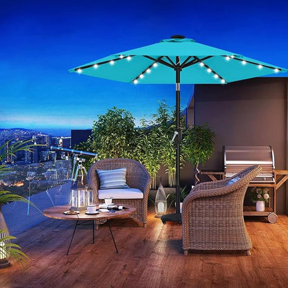 ABCCANOPY Durable Solar Led Patio Umbrellas with 24LED Lights 7.5FT (Turquoise)