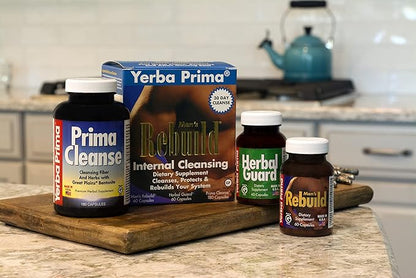 Yerba Prima Cleanse Men Rebuild Kit - 30 Day Internal Cleansing Supplements Designed for Males - Prostate & Colon Health - Kidney & Liver - Natural Herbal Psyllium Fiber, Aloe Vera, Milk Thistle Seed