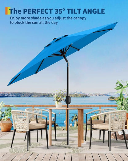 9FT Patio Umbrella Outdoor, Market Umbrella, Table Umbrella with Push Button Tilt and Crank, 8 Sturdy Ribs UV Protection Waterproof for Garden, Pool, Deck, Backyard (Sky Blue)