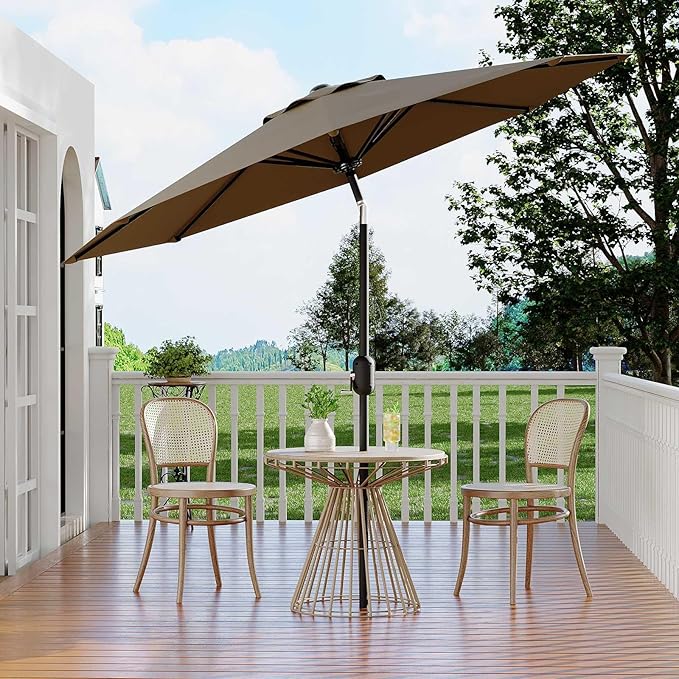 9Ft Patio Umbrella - 8 Sturdy Ribs Outdoor Table Umbrella with Crank Lift & Push Button Tilt - Market Umbrella for Pool, Deck, Yard, Garden - Taupe
