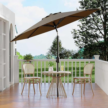 9Ft Patio Umbrella - 8 Sturdy Ribs Outdoor Table Umbrella with Crank Lift & Push Button Tilt - Market Umbrella for Pool, Deck, Yard, Garden - Taupe
