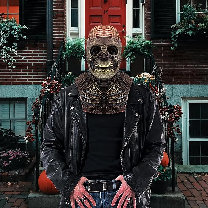 Skull Mask - Scary Full Head Skeleton Headgear - Realistic Halloween Cosplay Latex Horror Mask