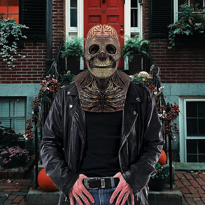 Skull Mask - Scary Full Head Skeleton Headgear - Realistic Halloween Cosplay Latex Horror Mask