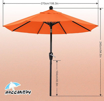 ABCCANOPY 9FT Outdoor Patio Umbrella, 8 Ribs Table Umbrella w/Crank for Easy Set Up, Suitable for Garden, Lawn, Deck & Backyard (Orange)