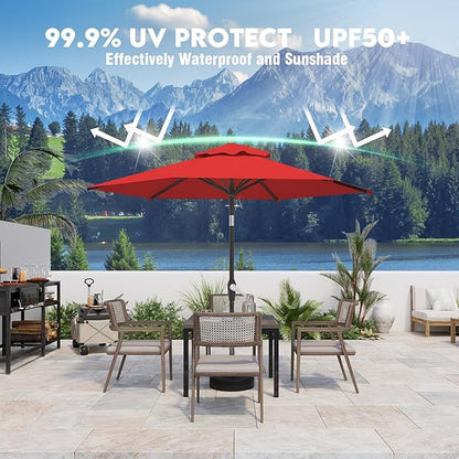 7.5FT Patio Umbrella Table Market Umbrella w/Tilt and Crank Heavy-Duty Round Outdoor Umbrellas for Garden, Deck, Backyard, Pool and Beach, Red