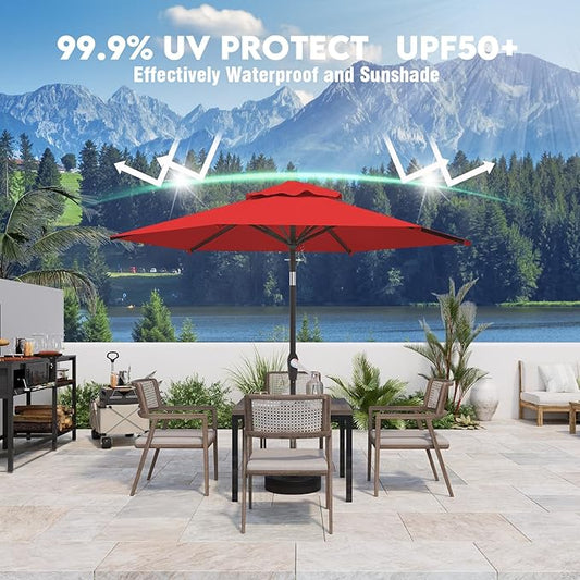 7.5FT Patio Umbrella Table Market Umbrella w/Tilt and Crank Heavy-Duty Round Outdoor Umbrellas for Garden, Deck, Backyard, Pool and Beach, Red
