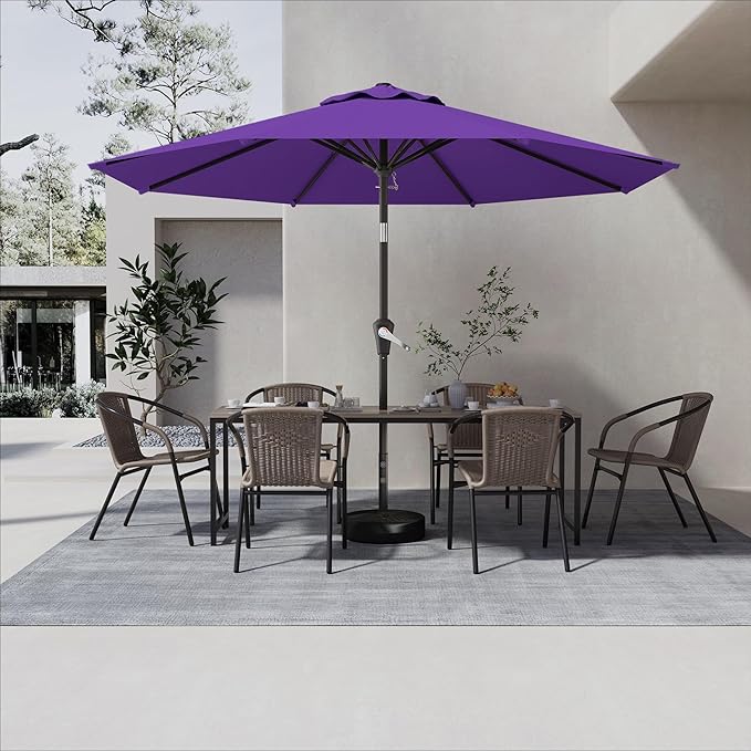 9 FT Patio Umbrella for Outdoor, Outdoor Umbrella with Push Button Tilt and Crank, Outdoor Patio Umbrellas with 8 Sturdy Ribs for Market, Garden, Deck, Backyard, Pool (Dark Purple)
