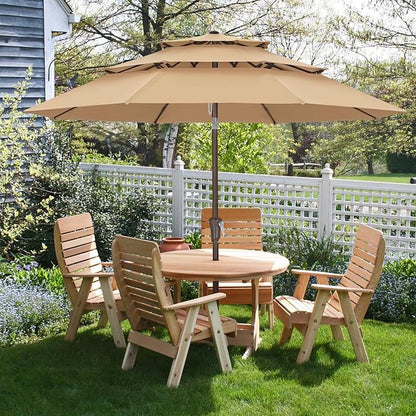 ABCCANOPY 11Ft 3 Tiers Market Umbrella Patio Umbrella Outdoor Table Umbrella (Khaki)
